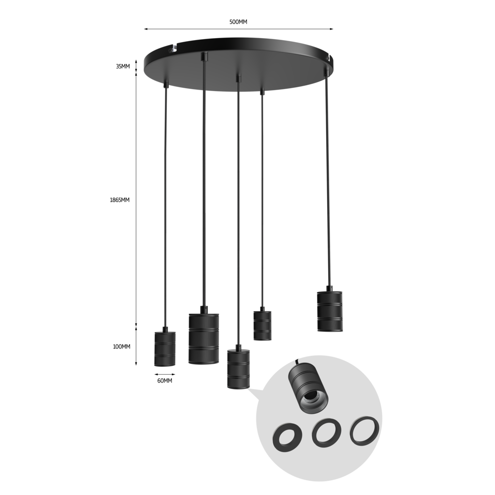 Calex Calex Multi Lampe à suspension - 5x E27 - Noir