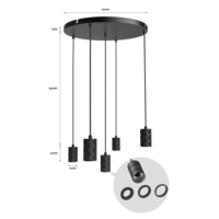 Calex Calex Multi Lampe à suspension - 5x E27 - Noir