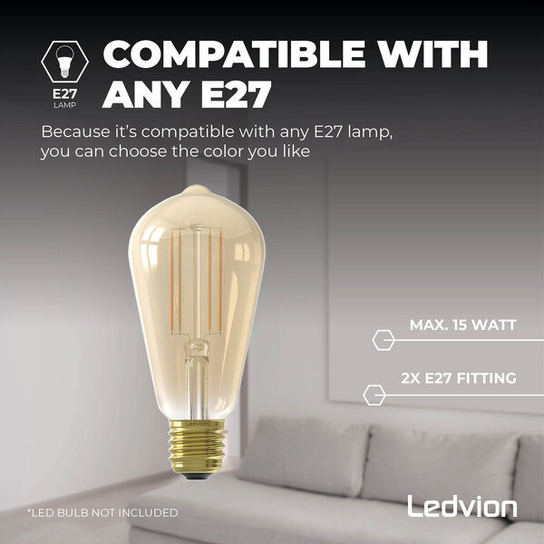 Ledvion Applique Murale LED - Noir - E27 Raccord - IP44