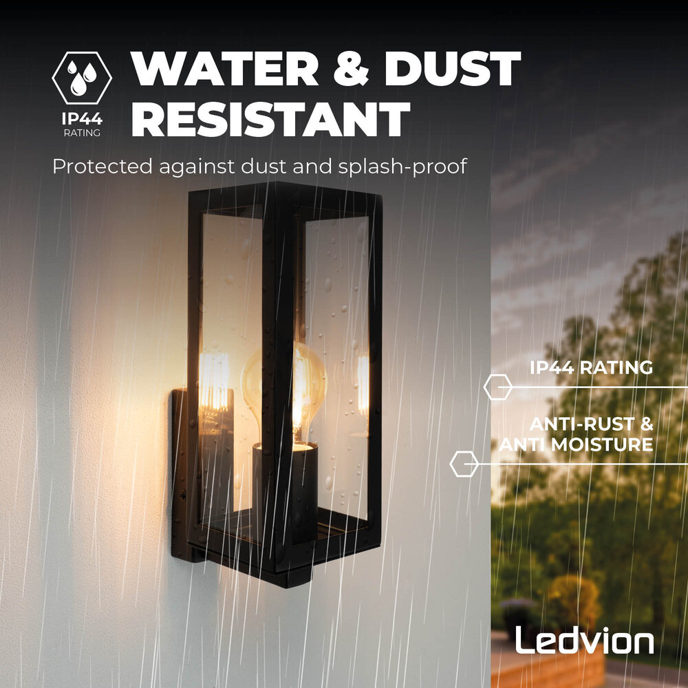 Ledvion Applique Murale Moderne d'Extérieur - Noir - IP44 - Raccord E27