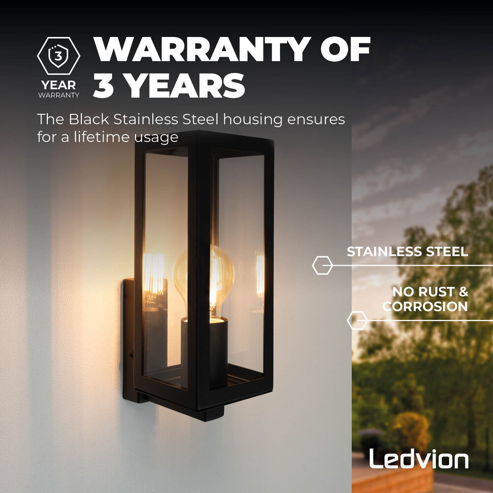 Ledvion Applique Murale Moderne d'Extérieur - Noir - IP44 - Raccord E27