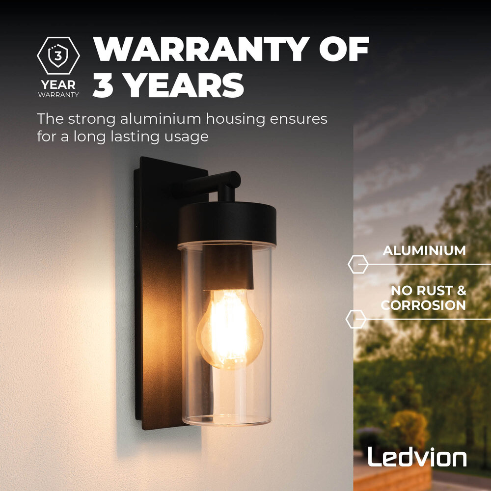 Ledvion Applique Murale Moderne d'Extérieur - Noir - IP44 - Raccord E27