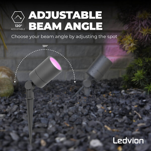 Ledvion 6x Spot à piquer LED – IP65 - 4,9W - RGB+CCT - Câble 1M - Anthracite