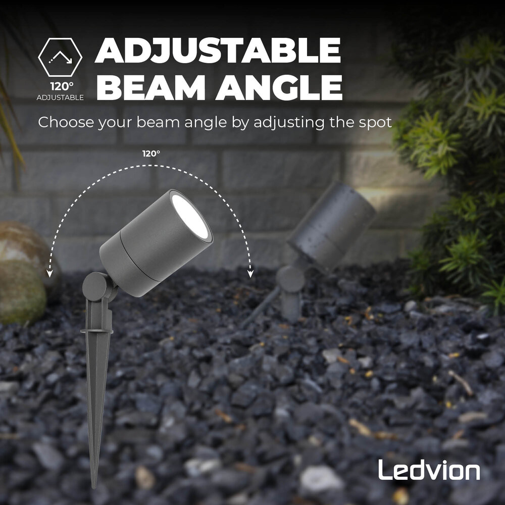 Ledvion 6x Spot à piquer LED – IP65 - 5W - 6500K - Câble 1M - Anthracite