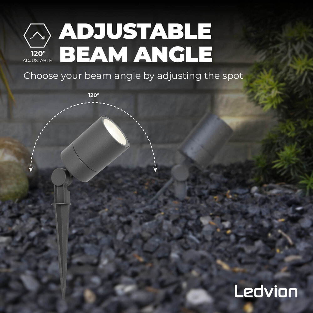 Ledvion 3x Spot à piquer LED – IP65 - 5W - 4000K - Câble 1M - Anthracite