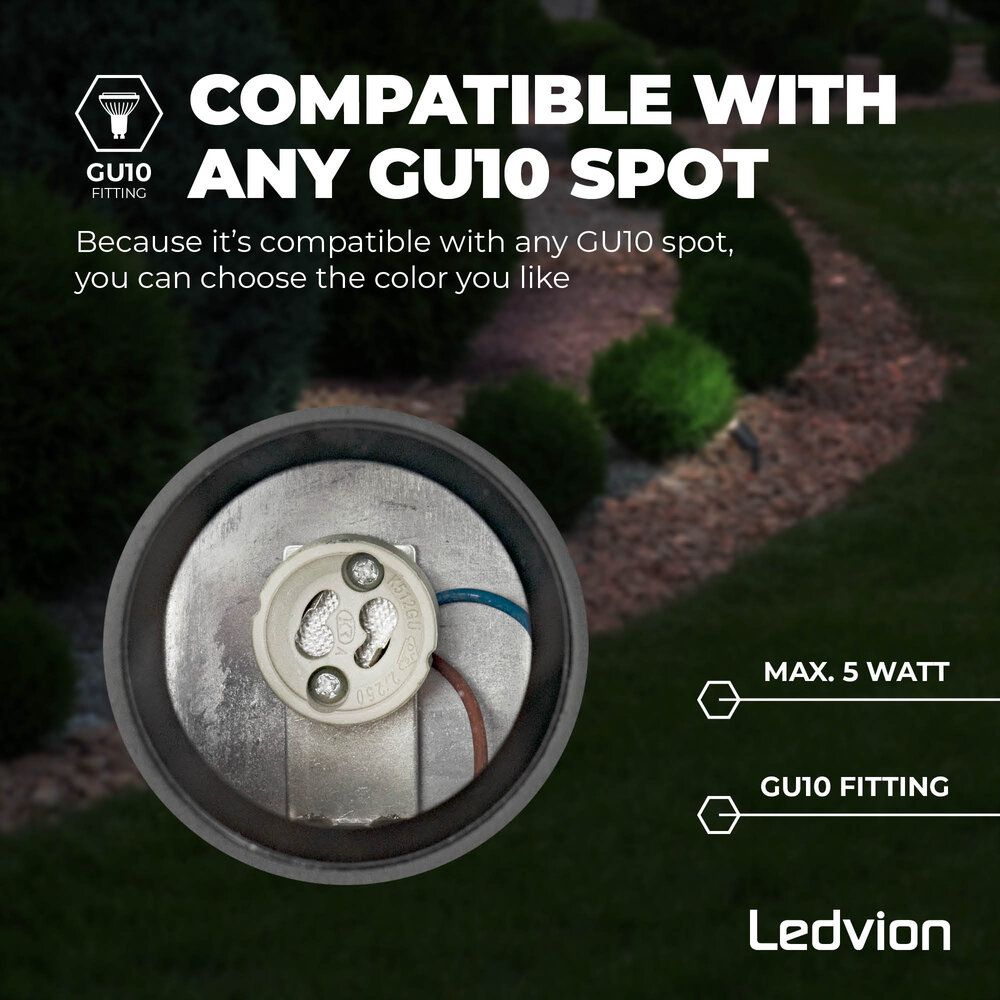 Ledvion 6x Spot à piquer LED – Aluminium – IP65 - Raccord GU10 - Câble 1M - Anthracite