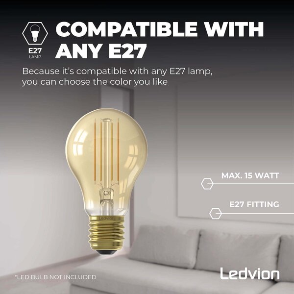 Ledvion Plafonnier LED - Noir - Douille E27 - IP44