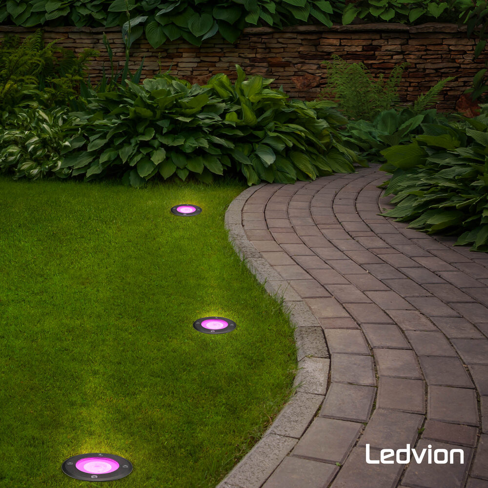 Ledvion Spot encastrable de sol Smart LED - Noir - Ronde - IP67 - 4,9W - RGB+CCT - Câble 1M