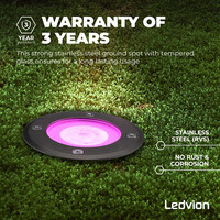 Ledvion 9x Spot encastrable de sol Smart LED - Noir - Ronde - IP67 - 4,9W - RGB+CCT - Câble 1M