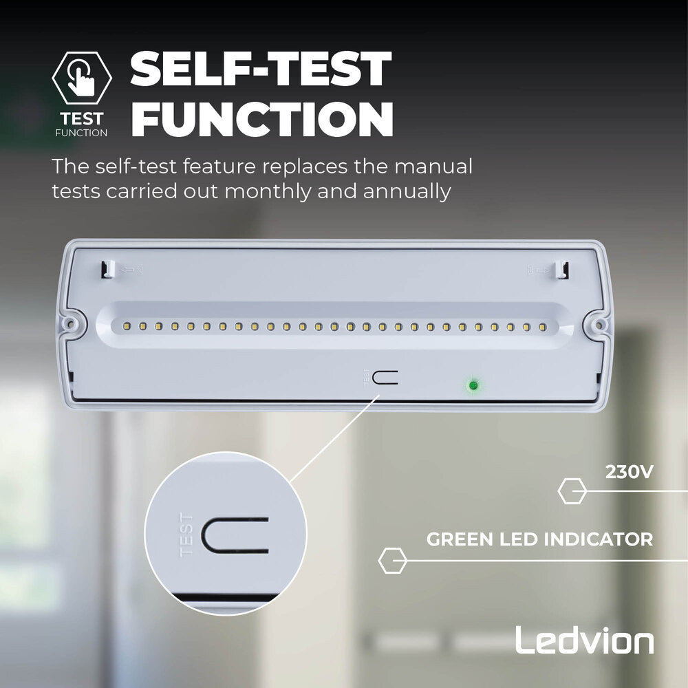 Ledvion Luminaire de secours LED - en saillie - avec bouton de test et batterie - IP65 - 3,5W