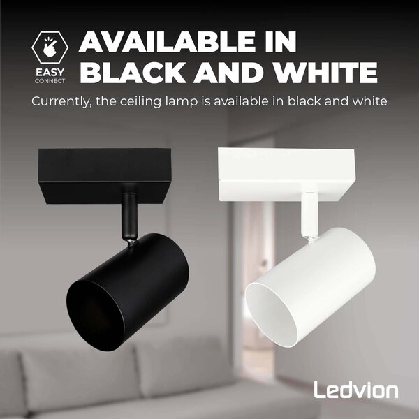 Ledvion Spot Plafonnier LED Noir - 5W - 2700K - Inclinable