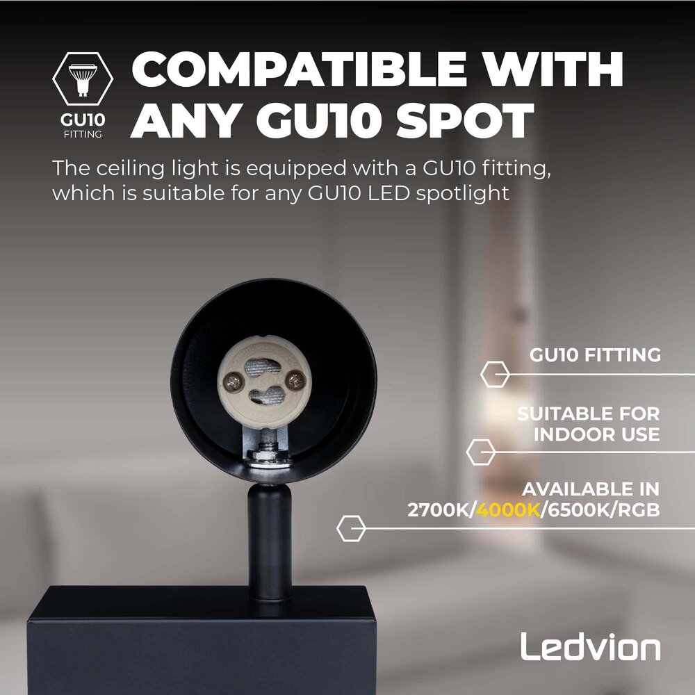 Ledvion Spot Plafonnier LED Noir - 5W - 4000K - Inclinable