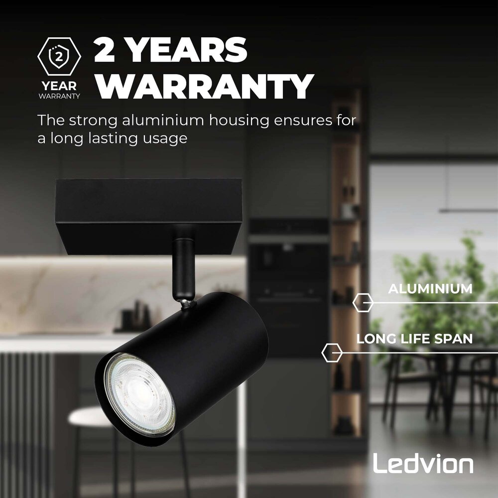 Ledvion Spot Plafonnier LED Noir - 5W - 4000K - Inclinable
