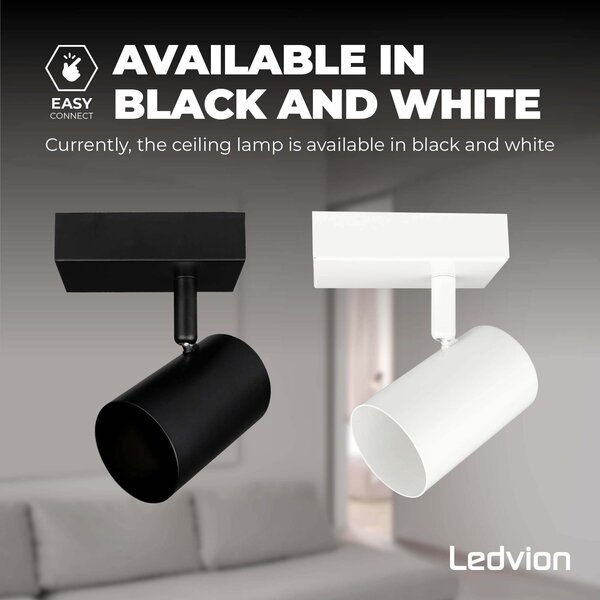 Ledvion Spot Plafonnier LED Noir - 5W - 4000K - Inclinable