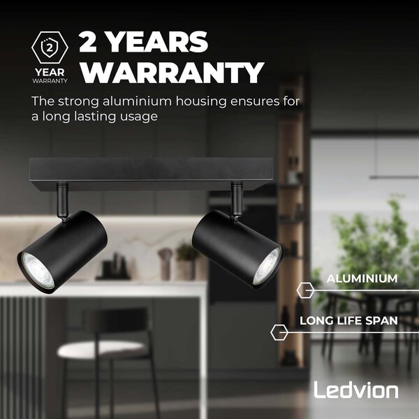 Ledvion Spot Plafonnier LED Noir Duo - 5W - 4000K - Inclinable