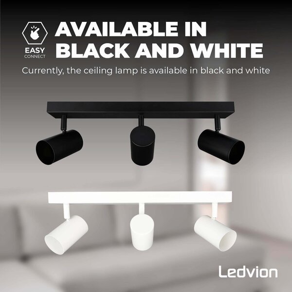 Ledvion Spot Plafonnier LED Noir Trio - 5W - 2700K - Inclinable