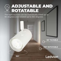 Ledvion Spot Plafonnier LED Blanc à 4 lumières - 5W - 2700K - Inclinable