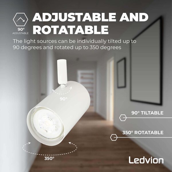 Ledvion Spot Plafonnier LED Blanc à 4 lumières - 5W - 6500K - Inclinable