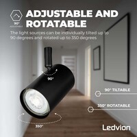 Ledvion Spot Plafonnier LED Noir à 4 lumières - 5W - 2700K - Inclinable