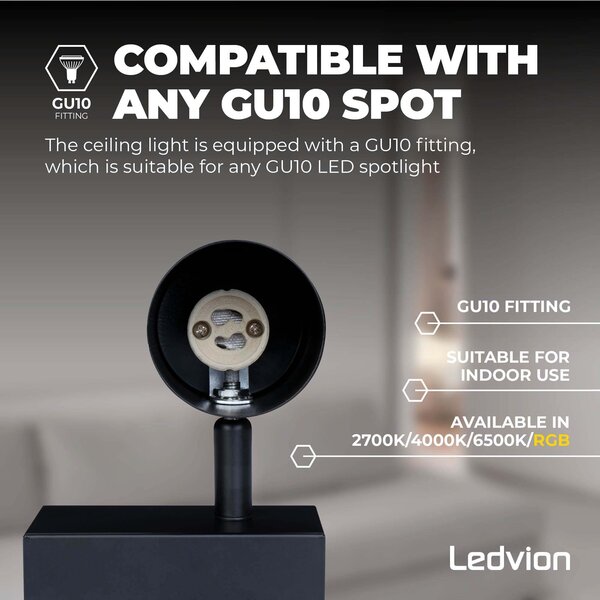 Ledvion Spot Plafonnier LED Noir à 4 lumières - 4,9W - RGB+CCT - Inclinable