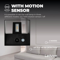 Ledvion Applique Murale Rechargeable avec Capteur - USB - Noir - IP44 - Sans fil - Batterie 4400 mAh