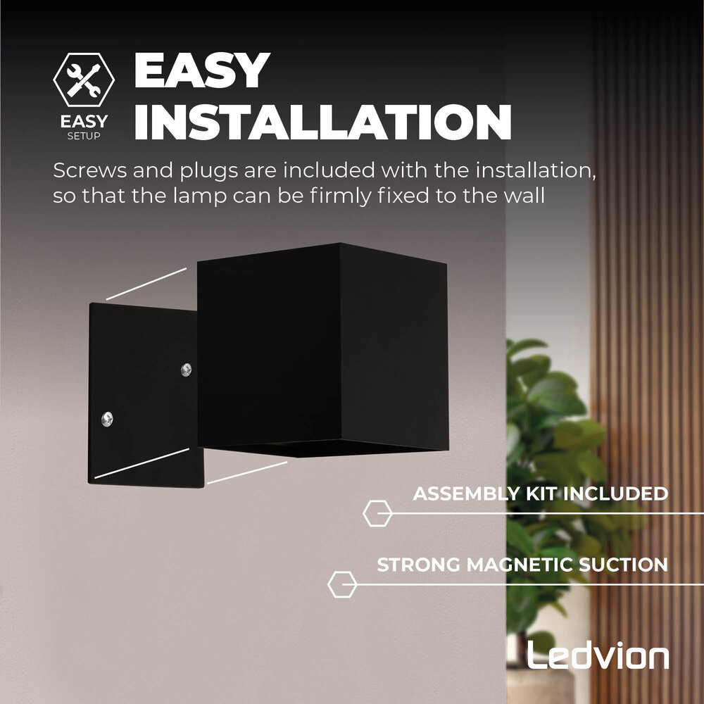 Ledvion Applique Murale Rechargeable avec Capteur - USB - Noir - IP44 - Sans fil - Batterie 4400 mAh