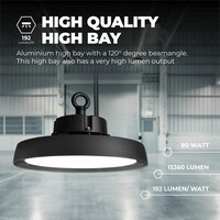 Ledvion High Bay LED 80W - Classe énergétique A - 120° - 192 Lm/W - 4000K - IP65 - Dimmable