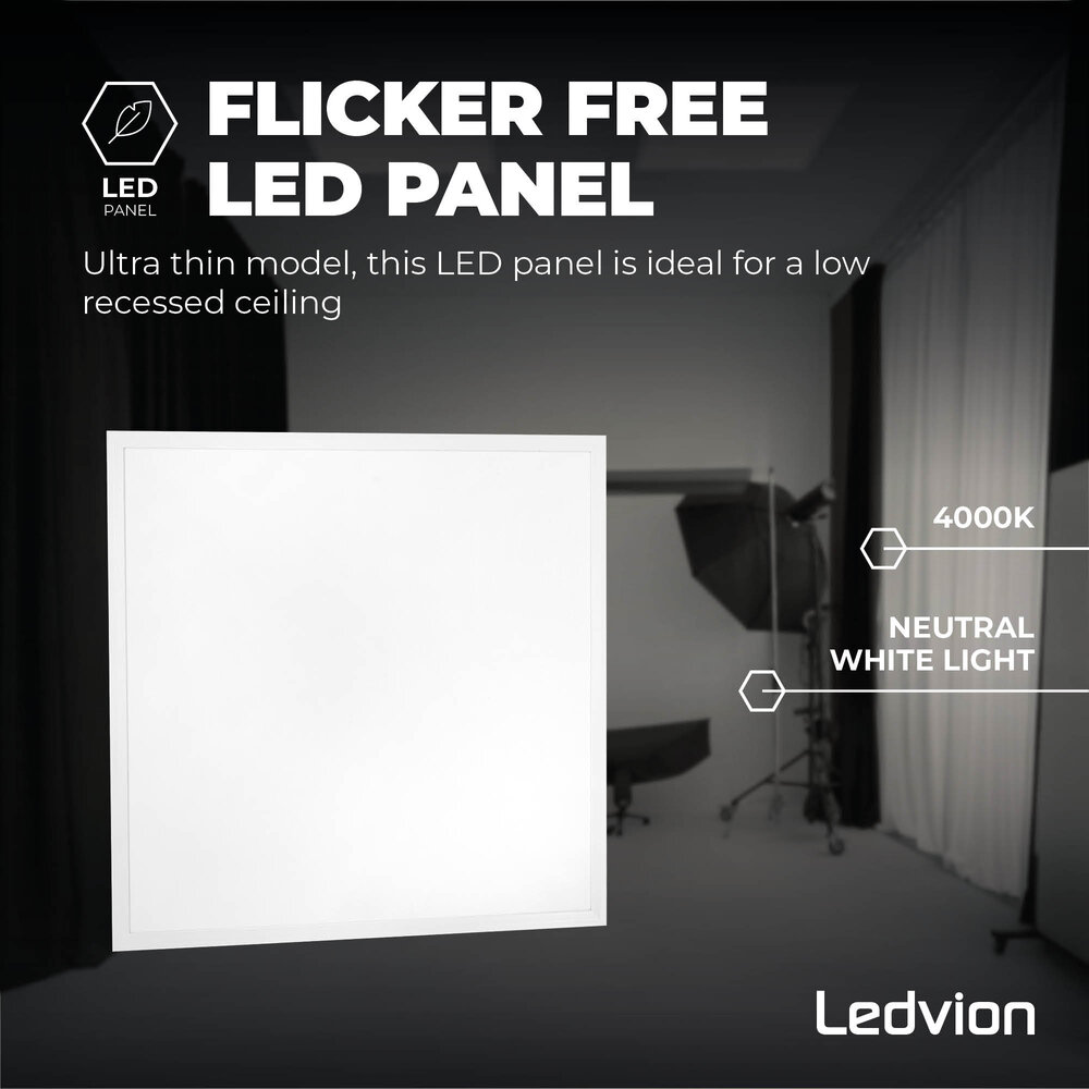Ledvion Panneau LED 60x60 - UGR <19 - 24W - 210 Lm/W - 6500K - 5 Années Garantie - Classe énergétique A