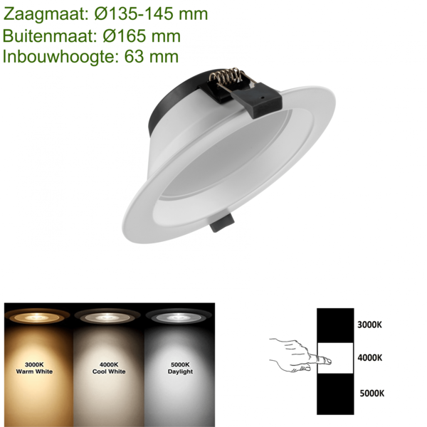 Lampesonline Downlight LED - 18W - Ø135 mm - CCT-Switch - Blanc - 5 ans de garantie