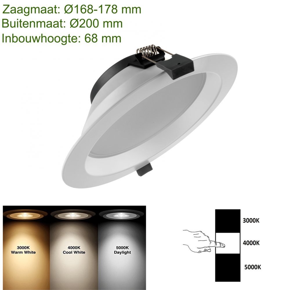Lampesonline Downlight LED - 15W - Ø170 mm - CCT-Switch - Blanc - 5 ans de garantie