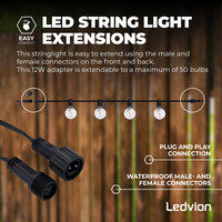 Ledvion 5,5m Guirlande Guinguette LED + câble de connexion 3m - 12V - IP44 - Liable - Avec 10 lampes LED - Plug & Play
