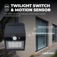 Ledvion Applique Solaire avec Détecteur de Mouvement - Noir - 1.5W - 3000K