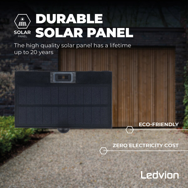 Ledvion Applique Solaire avec Détecteur de Mouvement - Noir - 3W - 3000K