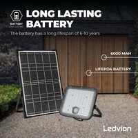 Ledvion Solar Projecteur LED - 4800 Lumen - 4000K - IP65 - 6000 mAh