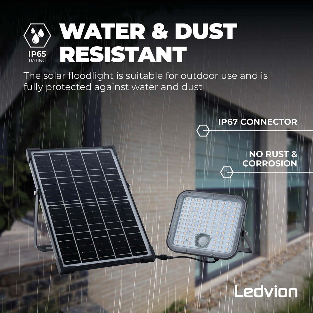 Ledvion Solar Projecteur LED - 4800 Lumen - 4000K - IP65 - 6000 mAh