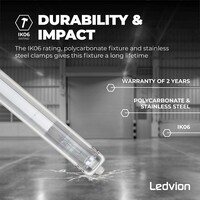 Ledvion Kit de Réglette LED étanche IP65 - 60CM - Clips en acier inoxydable