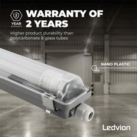 Ledvion Réglette LED 60CM - 6.3W - 1100 Lumen - 4000K - Haute Efficacité - Étiquette Énergétique C - IP65 - avec tube fluorescent LED