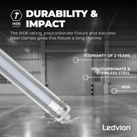 Ledvion Réglette LED 60CM - 7W - 1120 Lumen - 6500K - IP65 - avec tube fluorescent LED