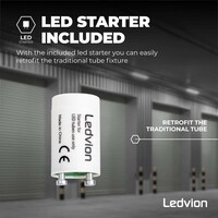 Ledvion Réglette LED 60CM - 7W - 1120 Lumen - 6500K - IP65 - avec tube fluorescent LED