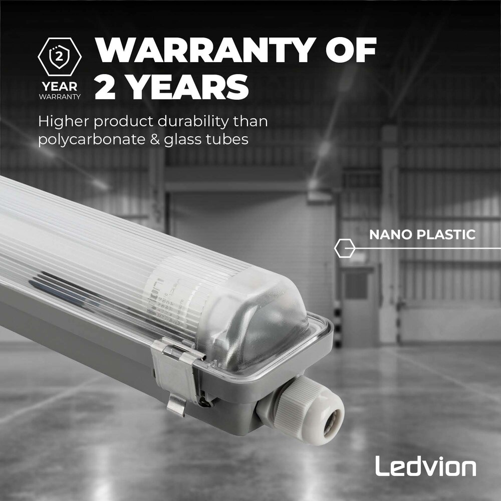 Ledvion Réglette LED 60CM - 7W - 1120 Lumen - 6500K - IP65 - avec tube fluorescent LED