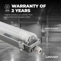 Ledvion Réglette LED 60CM - 6.3W - 1100 Lumen - 6500K - Haute Efficacité - Étiquette Énergétique C - IP65 - avec tube fluorescent LED