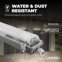 Ledvion Réglette LED 120CM - 18W - 3330 Lumen - 4000K - Haute Efficacité - Étiquette Énergétique B - IP65 - avec tube fluorescent LED