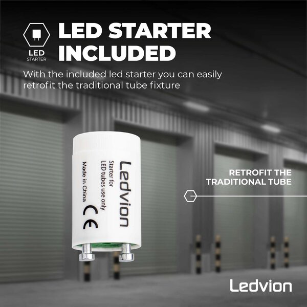 Ledvion Réglette LED 120CM - 18W - 3330 Lumen - 6500K - Haute Efficacité - Étiquette Énergétique B - IP65 - avec tube fluorescent LED
