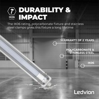 Ledvion Réglette LED 150CM - 28W - 5180 Lumen - 6500K - Haute Efficacité- Étiquette Énergétique B - IP65 - avec tube fluorescent LED