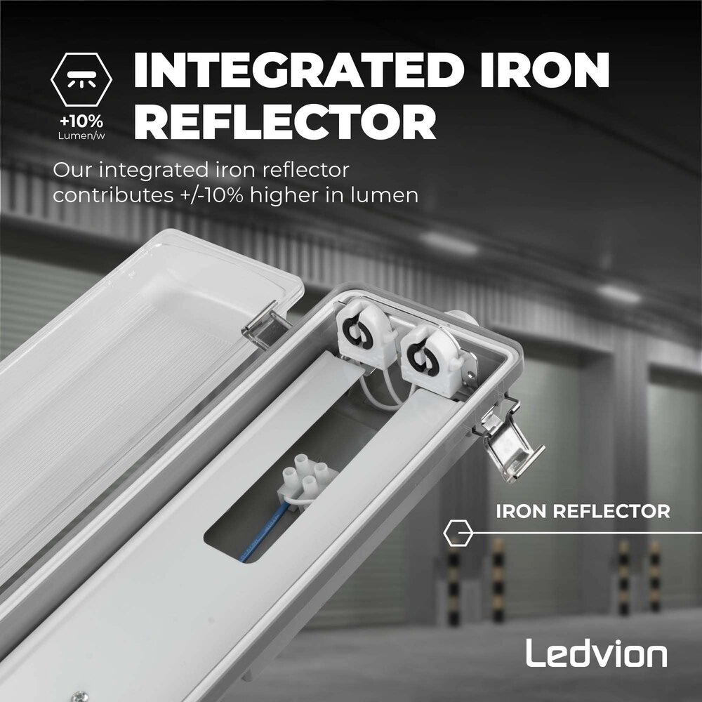 Ledvion Kit de Réglette LED étanche Double IP65 - 60CM - Clips en acier inoxydable