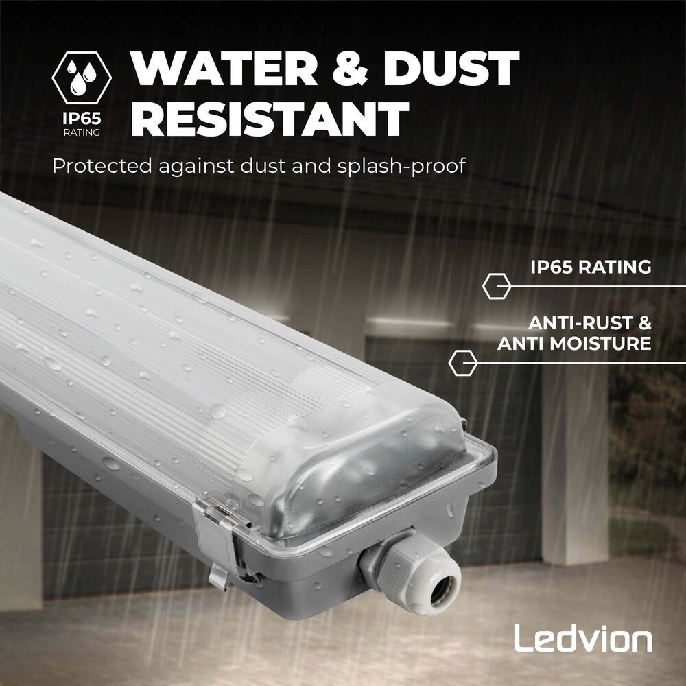 Ledvion Réglette LED 60CM - 2x7W - 1120 Lumen - 4000K - IP65 - avec tube fluorescent LED