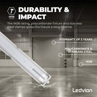 Ledvion Réglette LED 60CM - 2x7W - 1120 Lumen - 4000K - IP65 - avec tube fluorescent LED