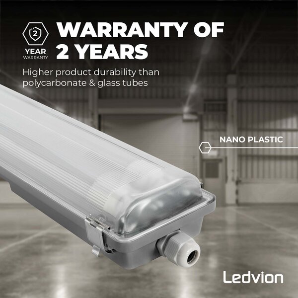 Ledvion Réglette LED 60CM - 2x7W - 1120 Lumen - 4000K - IP65 - avec tube fluorescent LED