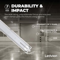 Ledvion Réglette LED 60CM - 2x6.3W - 1100 Lumen - 4000K - Haute Efficacité - Étiquette Énergétique C - IP65 - avec tube fluorescent LED