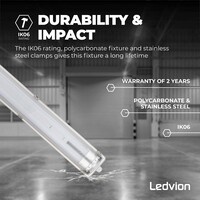 Ledvion Réglette LED 60CM - 2x7W - 6500K - IP65 - avec tube fluorescent LED